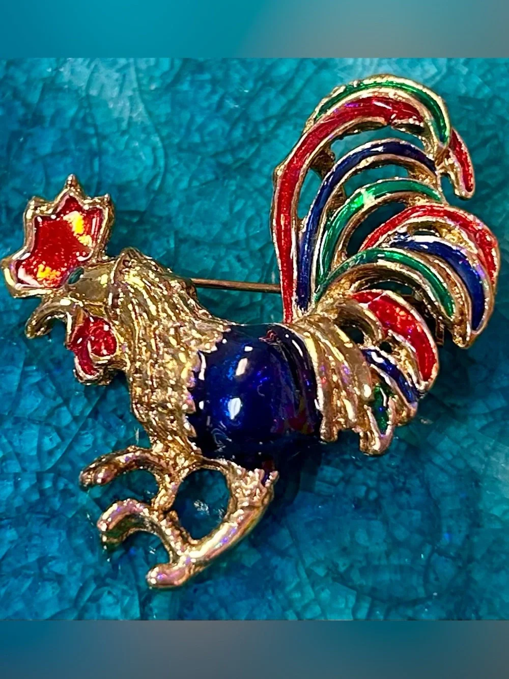 Enamel Rooster Brooch Pin Vintage
